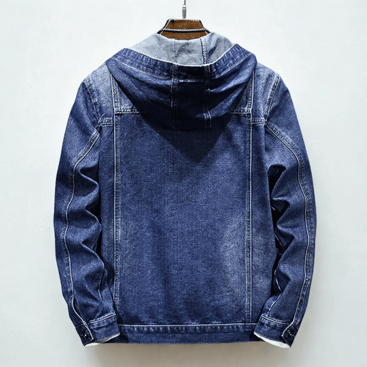 Dark Blue Hooded Denim Jacket for men, view 2