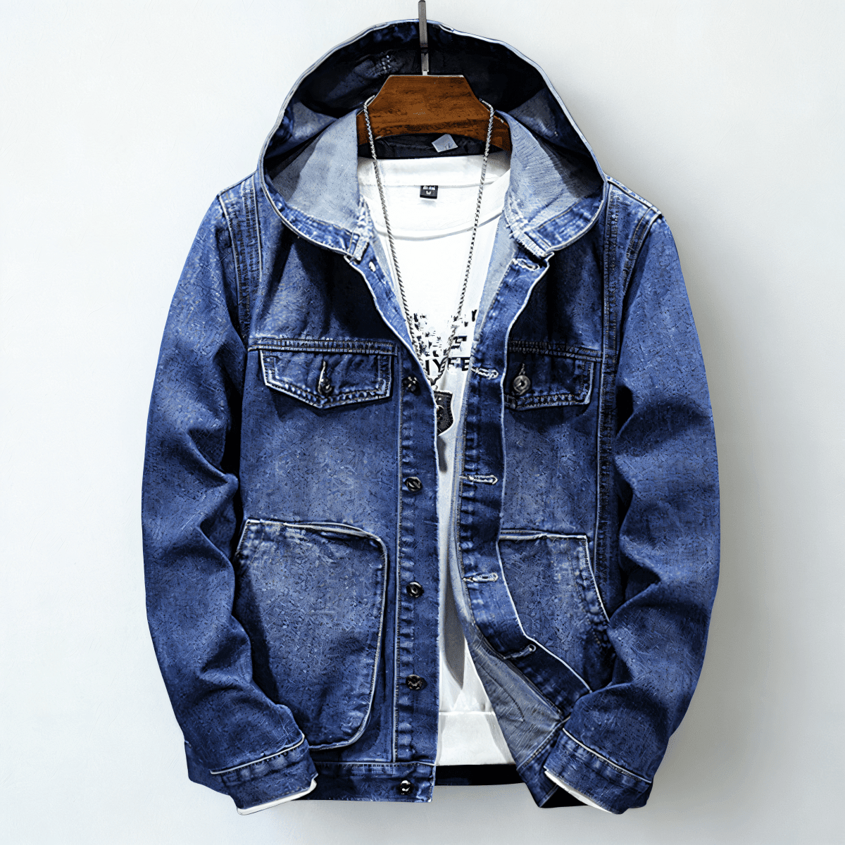 Dark Blue Hooded Denim Jacket for men