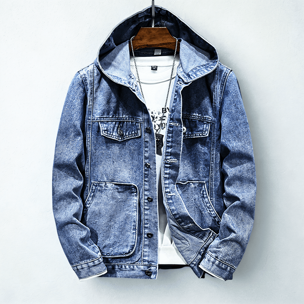 Light Blue Hooded Denim Jacket for men