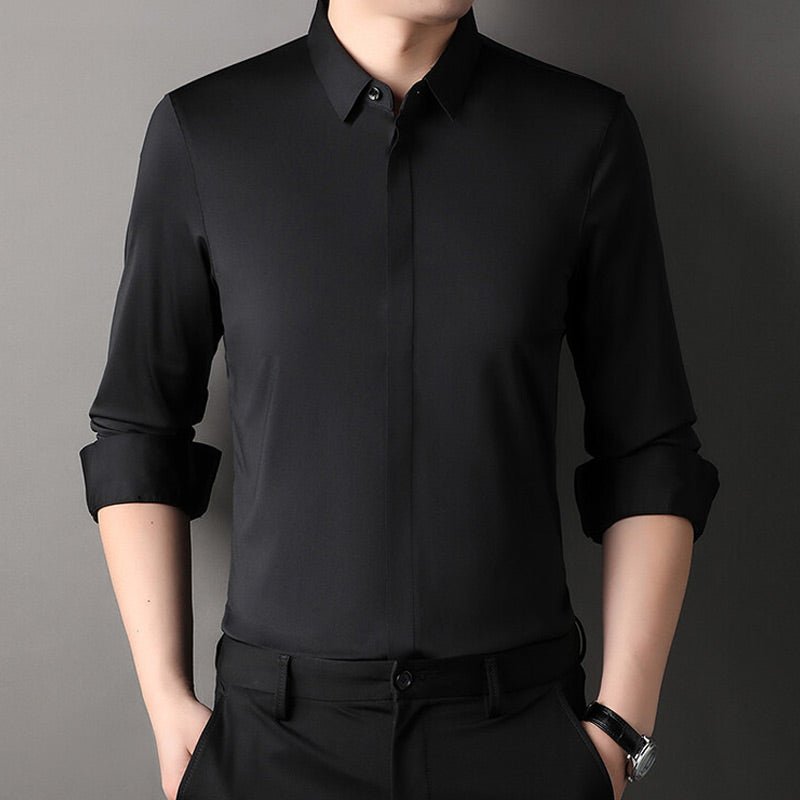 Mens dress shirt in Black, front view