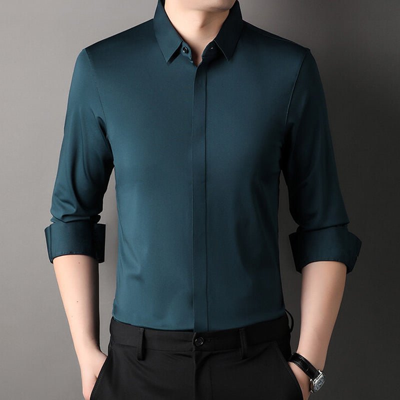 Mens dress shirt in Teal, front view
