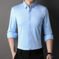 Mens dress shirt in Light Blue, front view with hidden button front