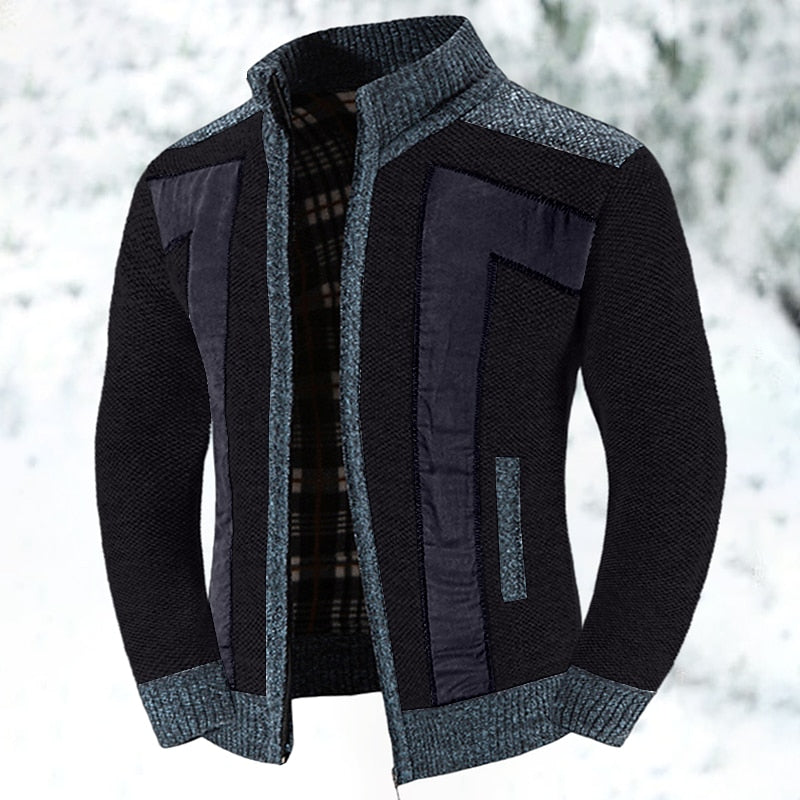 Black suede Panel Zip Up Cardigan for Men