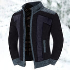 Black suede Panel Zip Up Cardigan for Men