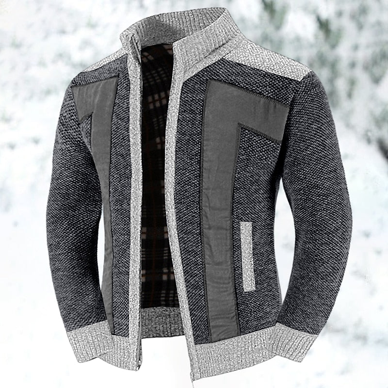 Gray suede Panel Zip Up Cardigan for Men