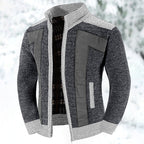 Gray suede Panel Zip Up Cardigan for Men