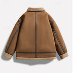 Faux Shearling Aviator Jacket for Men with Wide Collar