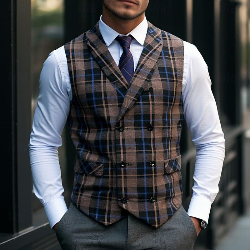 Brown plaid Dress Vest for Men