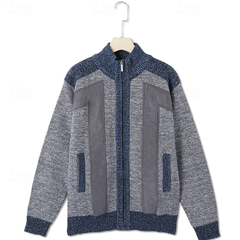 Suede Panel Zip Up Cardigan for Men, view 2
