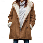 Womens winter coat in Khaki with sherpa lined hood and toggles