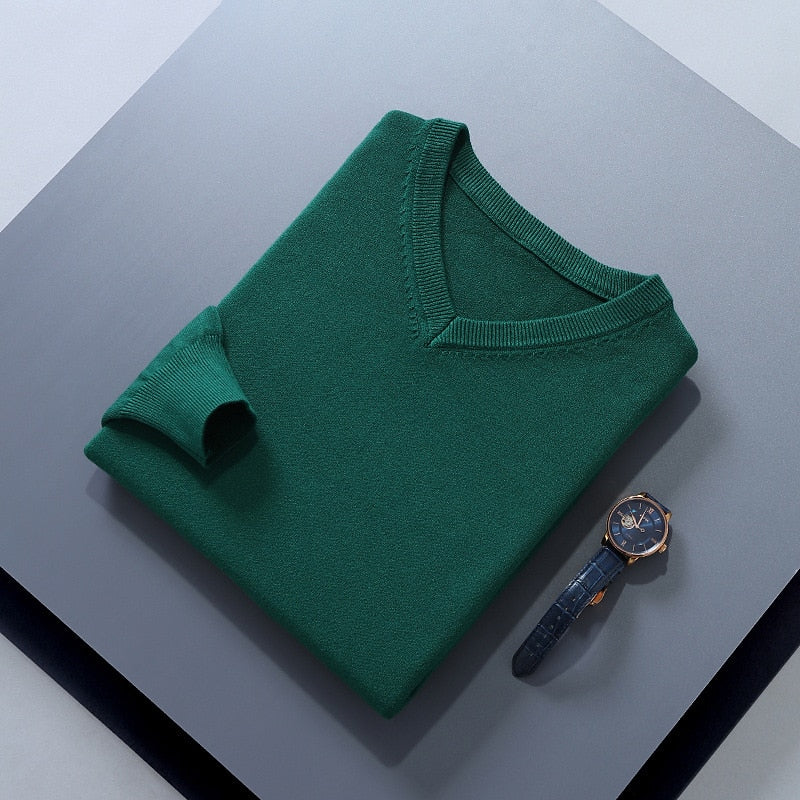 Dark Green soft Brushed V Neck Sweater for Men