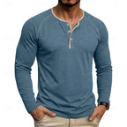 Mens henley shirt in Aquamarine, worn with khaki pants