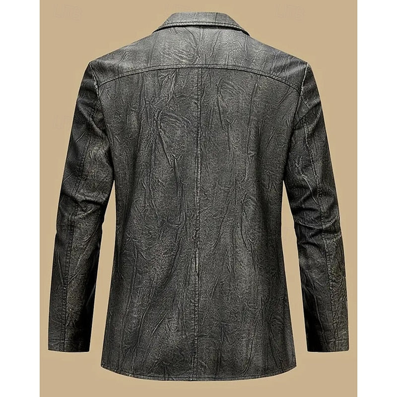 Faux Leather Blazer for Men with Button Front