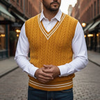 Cable knit sweater vest for men with v neck