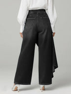 Womens wide leg jeans in Black, back view with patch pockets
