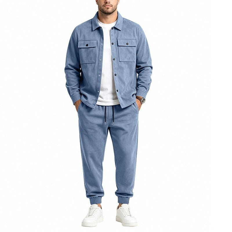 Light Blue overshirt Two Piece Set for Men