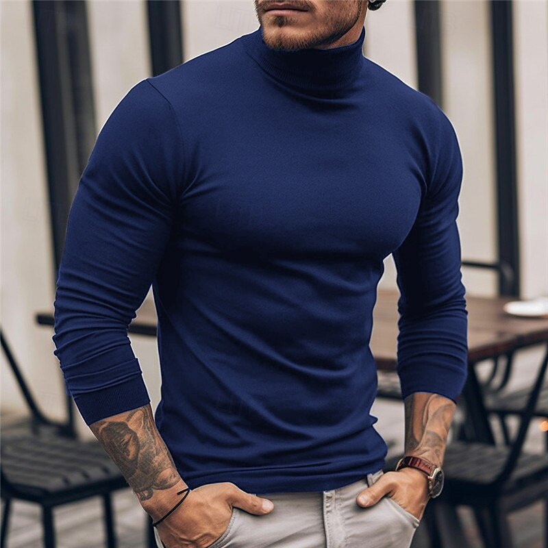 Mens turtleneck in Navy Blue, worn on model