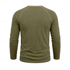 Mens henley shirt in Army Green, back view