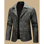 Faux Leather Blazer for Men with Button Front