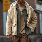 Cream hooded Sherpa Jacket for Men
