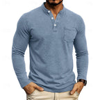 Chest Pocket Henley Shirt for Men in Navy