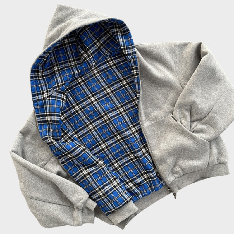 Oversized hoodie for men, both wearable sides shown side by side