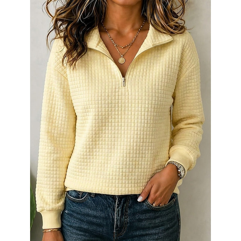 Womens quarter zip pullover in Yellow, front view