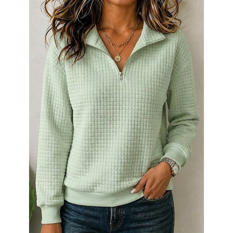 Womens quarter zip pullover in Light Green, front view