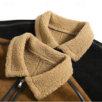 Faux Shearling Aviator Jacket for Men with Wide Collar