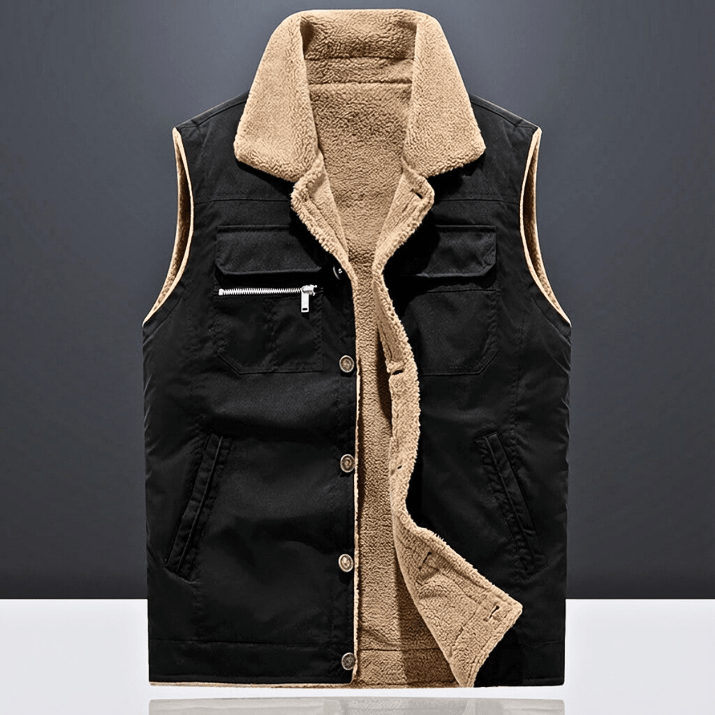 Black Sherpa Lined Vest for men