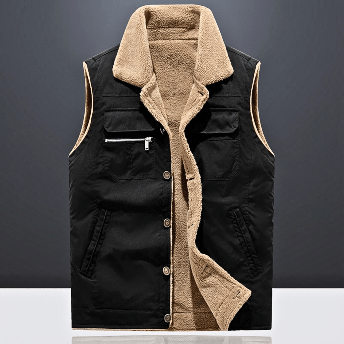 Black Sherpa Lined Vest for men