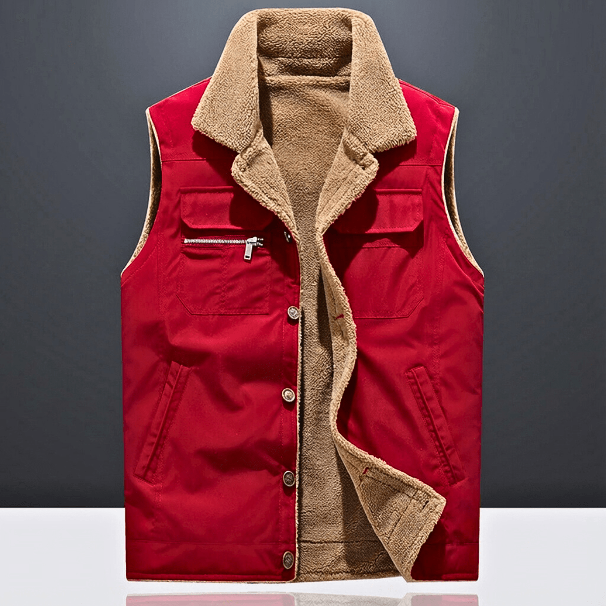 Red Sherpa Lined Vest for men