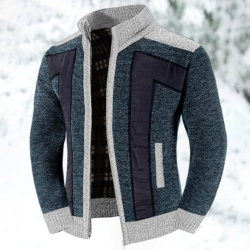 Blue suede Panel Zip Up Cardigan for Men