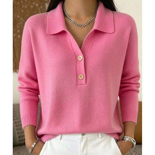 Womens polo sweater in Pink, front view