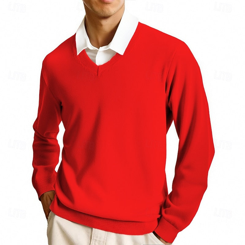 Red lightweight V Neck Sweater for Men
