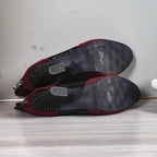 Womens lace booties with block heel in Red, sole view