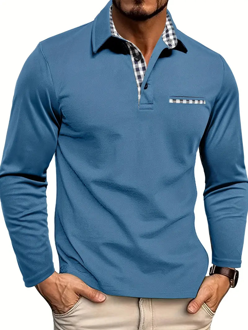 Blue Long Sleeve Polo Shirt for men