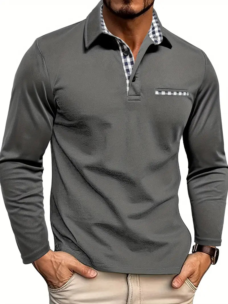 Gray Long Sleeve Polo Shirt for men