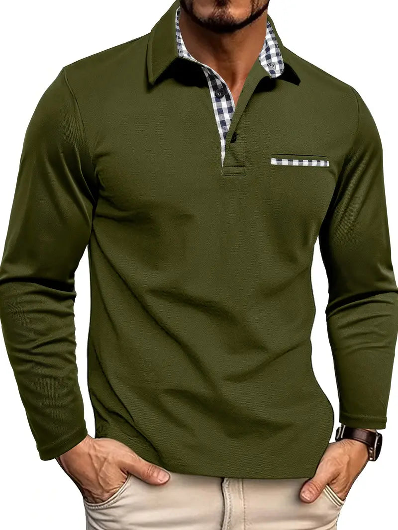 Green Long Sleeve Polo Shirt for men