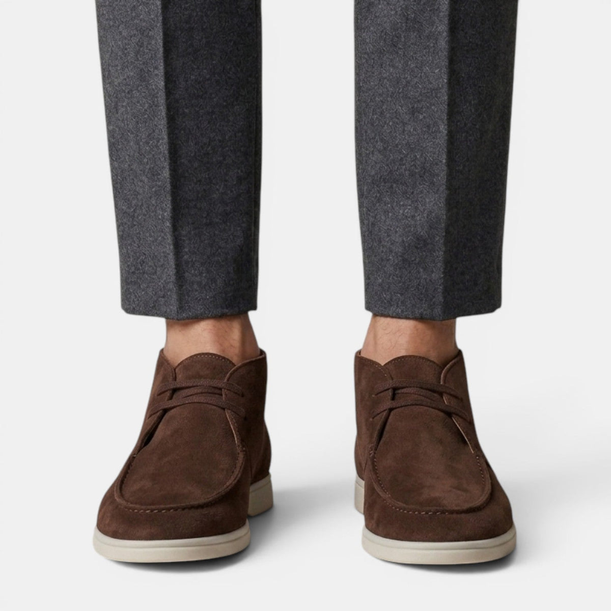 Suede Chukka Boots with Moc Toe and Lace Up
