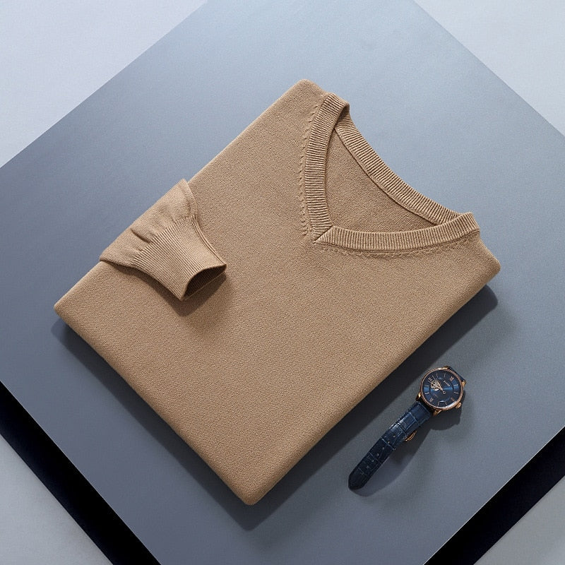 Khaki soft Brushed V Neck Sweater for Men