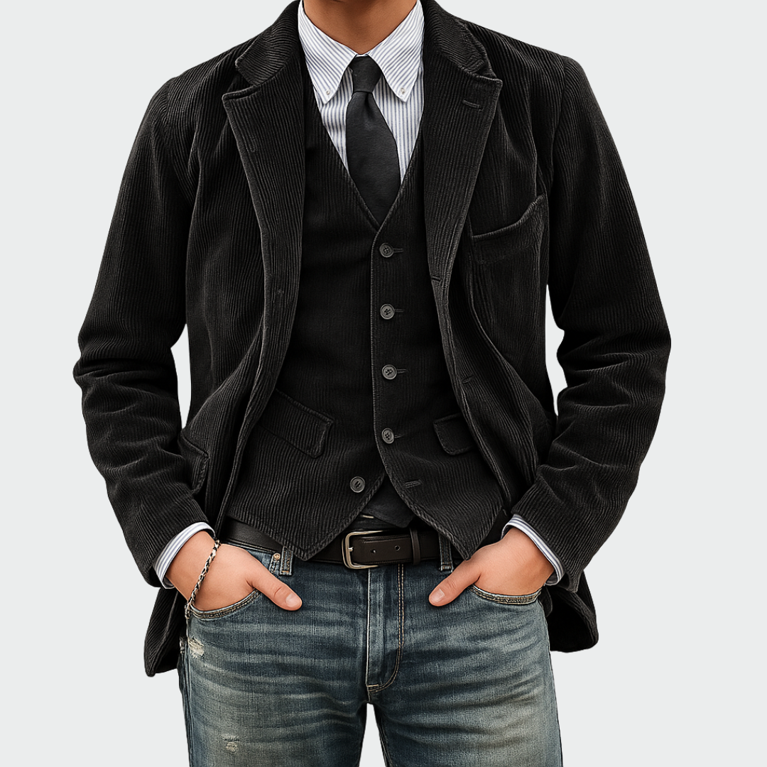 Black Blazer and Vest Set for men