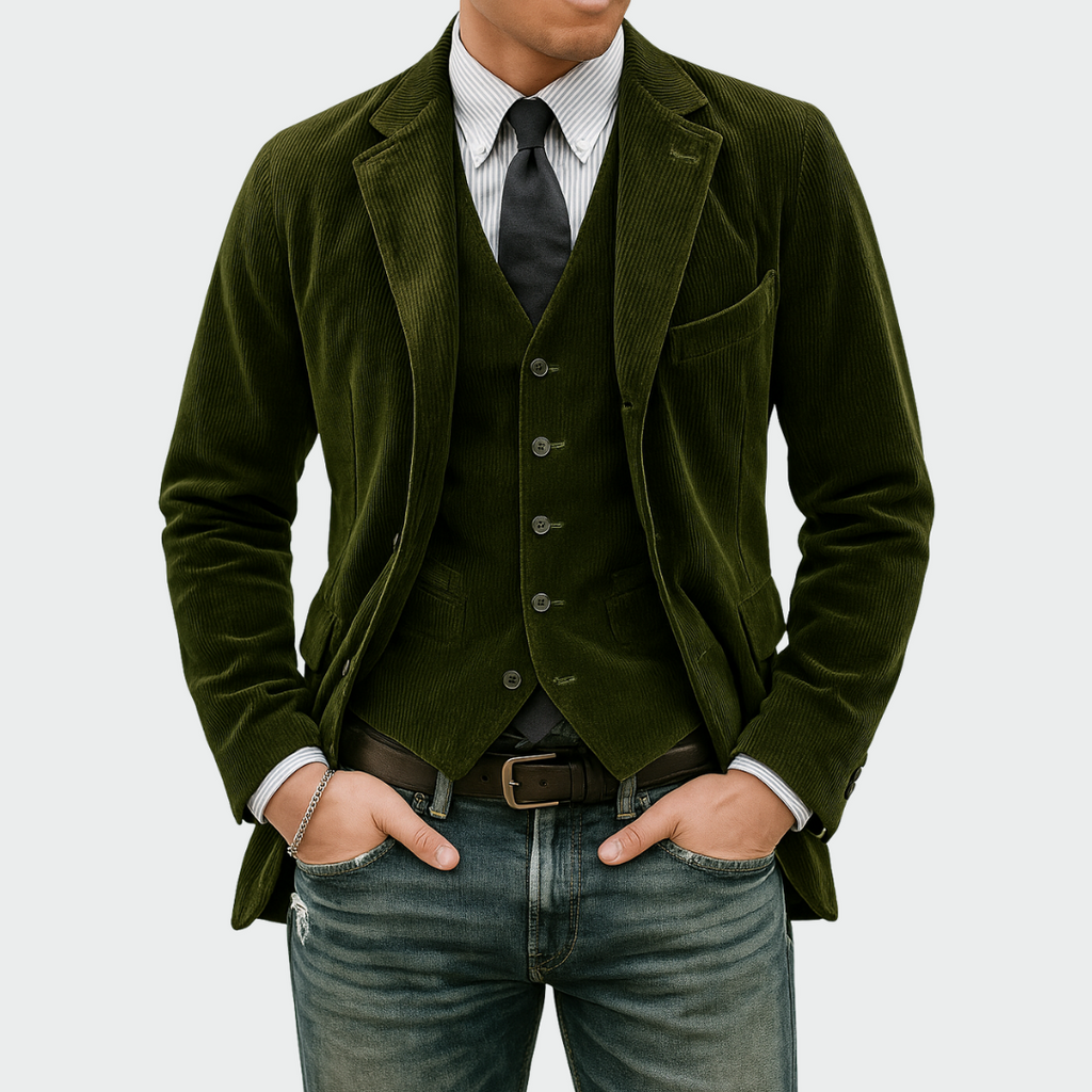 Green Blazer and Vest Set for men