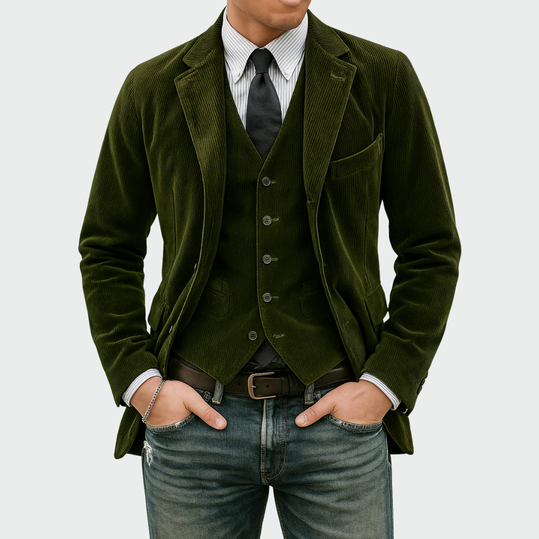 Green Blazer and Vest Set for men