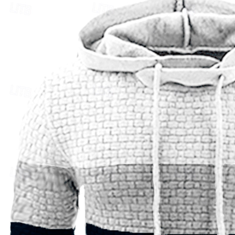 Mens color block hoodie in White, close-up of the textured hood