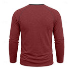Mens henley shirt in Red, back view