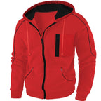 Mens zip up hoodie in Red with black piping and zip chest pocket