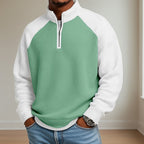 Waffle Knit Quarter Zip for Men in Light Green
