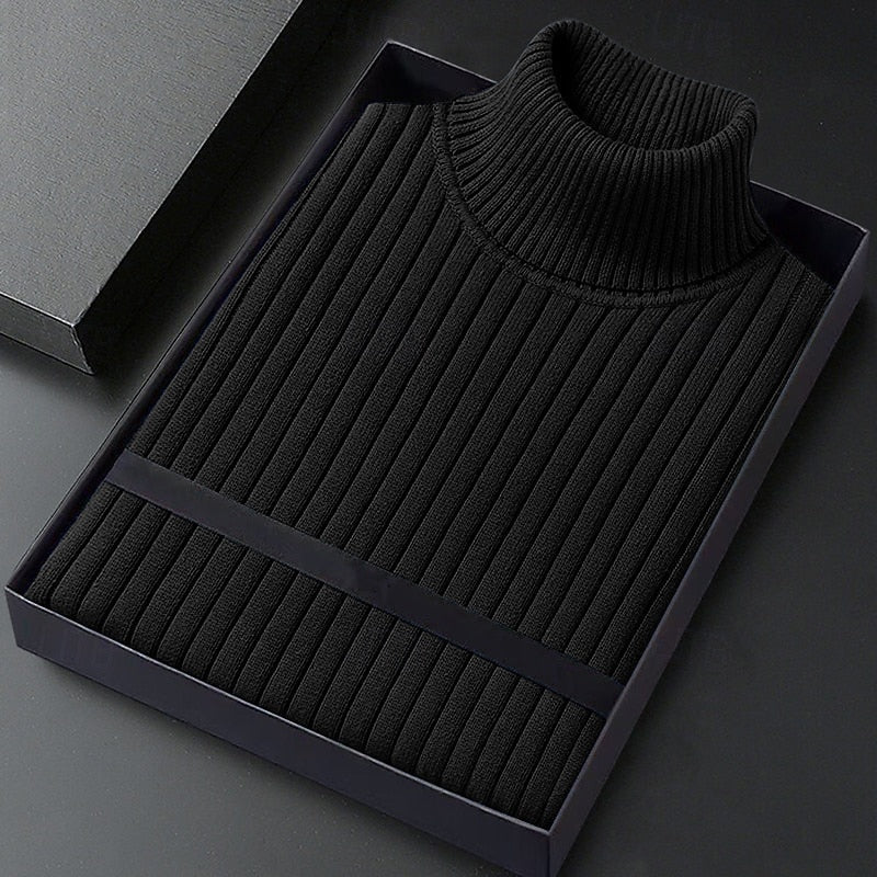 Mens turtleneck sweater in Black, folded in a gift box