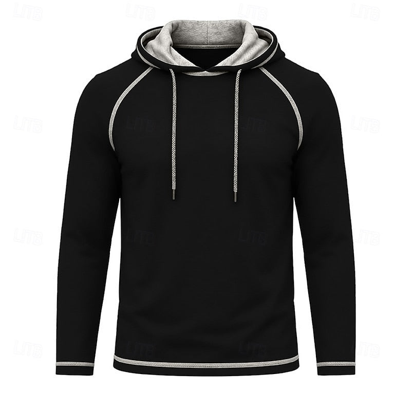 Mens pullover hoodie in Black, front view